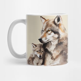 Watercolor Illustration of Wolf Mother with a Baby Mug